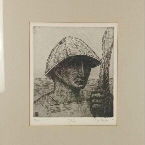 Print Of Peter J Terpatsi - Harpooner 1971 Sketch Signed And Numbered 206 of 260 - Picture 1 of 10